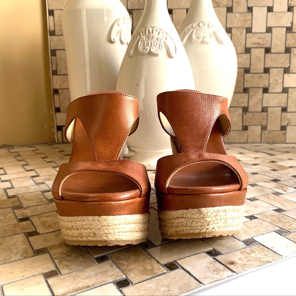 Jimmy Choo Tan Leather Espadrille Wedges - Picture 3 of 5